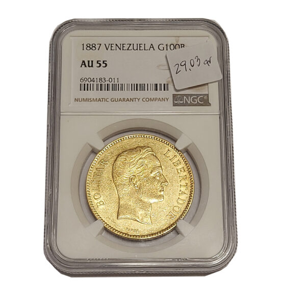 Moneda Oro 100 Bolivares 32.2580 g Año1887 CERTIFICADO NGC