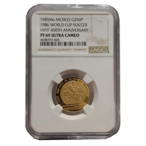 Moneda de Oro 8.64 gramos 250 Pesos Mexico Copa Mundial FIFA 1986 CERTIFICADO NGC