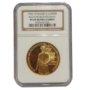 Moneda Oro 3000 Bolivares Venezuela Bicentenario Simon Bolivar 31.10 gramos CERTIFICADO NGC PF 69