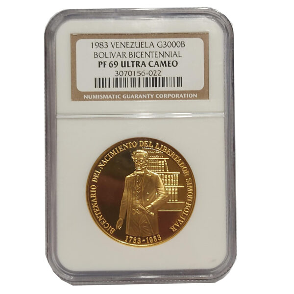 Moneda Oro 3000 Bolivares Venezuela Bicentenario Simon Bolivar 31.10 gramos CERTIFICADO NGC PF 69