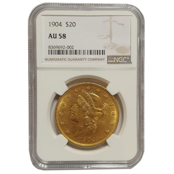 20 Dolares Liberty USA. Doble Aguila. Varias 1904 CERTIFICADO NGC AU 58