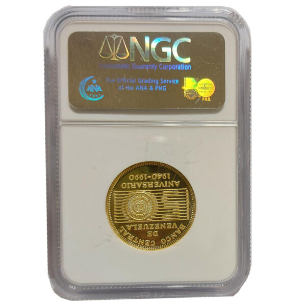 Moneda 50 Bolivares 15.55 gramos OroAniversario 1940 1990 Venezuela CERTIFICADO NGC