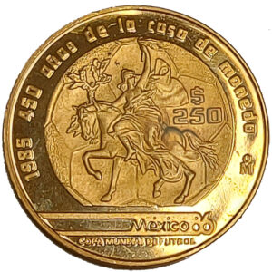 Moneda de Oro 8.64 gramos 250 Pesos Mexico Copa Mundial FIFA 1986