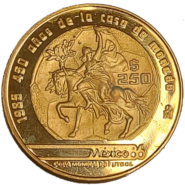 Moneda de Oro 8.64 gramos 250 Pesos Mexico Copa Mundial FIFA 1986