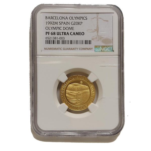Moneda de Oro 20.000 PESETAS 6.75 g OLIMPIIADAS 1992 CARLOS V Año 1992 CETIFICADO NGC