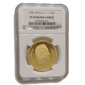 Moneda Oro 10.000 bolivares Libertador Simon Bolivar AÑO 1887 Venezuela CERTIFICADO NGC