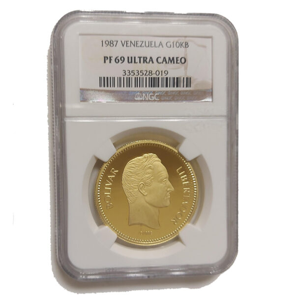 Moneda Oro 10.000 bolivares Libertador Simon Bolivar AÑO 1887 Venezuela CERTIFICADO NGC