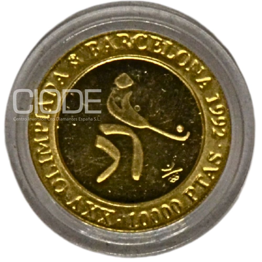 Moneda de Oro 3.37 gr 10.000 Pesetas 999 LEI España 1990 "Olimpiadas Barcelona Hockey 1992" - Imagen 3