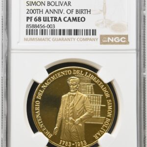 Moneda Oro 3000 Bolivares Venezuela Bicentenario Simon Bolivar 31.10 gramos CERTIFICADO NGC PF 68