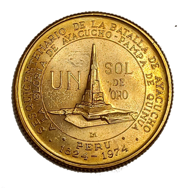 Moneda de 23.4 gramos Oro 1 Sol de PERU Año 1976