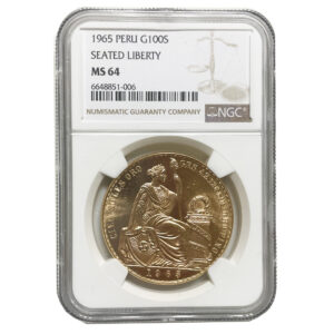 Moneda de Oro 100 Soles República del Peru AÑO 1965 CERTIFICADO NGC M64