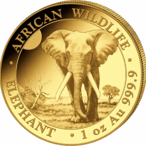 Moneda 1oz de Oro 999 Elefante Fauna Africana, 1000 shillings 2025 Somalia