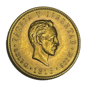 Moneda oro 5 Pesos Cuba 8,359 GRS. Oro AÑO 1916
