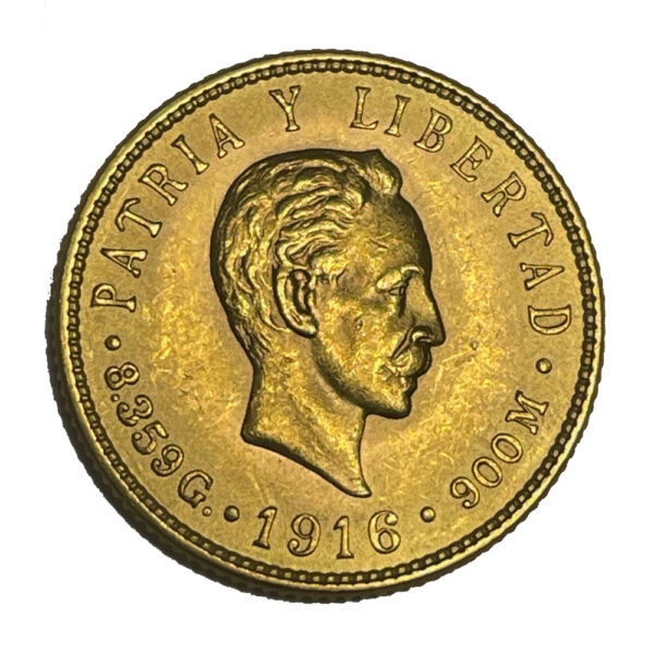 Moneda oro 5 Pesos Cuba 8,359 GRS. Oro AÑO 1916