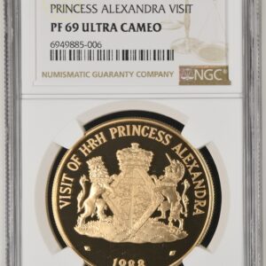 Moneda Oro 250 Dolares 1988 ISLAS CAYMAN VISITA ALEXANDRA NGC 1988