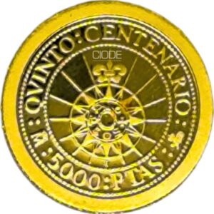 Moneda de oro 1,68gr 999 España 1989 5.000 pesetas "500º Aniversario del Descubrimiento de América"