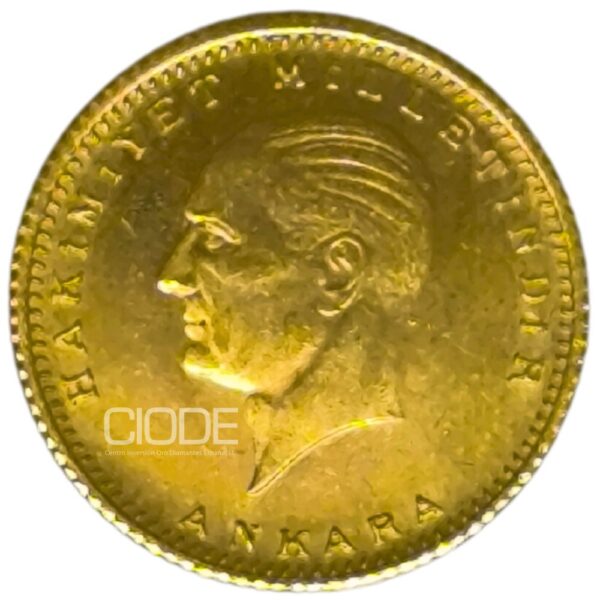 Moneda de oro 7.19 g 917 22Kilates Turquia 1923 100 Kurush Mustafa Kemal Ataturk Ankara