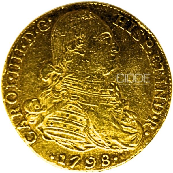 Moneda de oro 27gr 8 Escudos CECA NUEVO REINO 1791 Carlos IV Catalogacion de archivo N 1