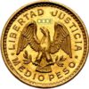 Moneda de oro Pueblos Unidos Americanos 1/2 peso 1.15gr 0,900 1863