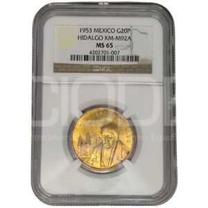 Medalla de oro 16.6gr 900 Rep. México 200 Aniversario del nacimiento de Hidalgo 1953 Certificado NGC