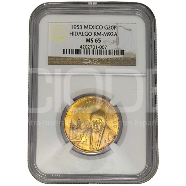 Medalla de oro 16.6gr 900 Rep. México 200 Aniversario del nacimiento de Hidalgo 1953 Certificado NGC