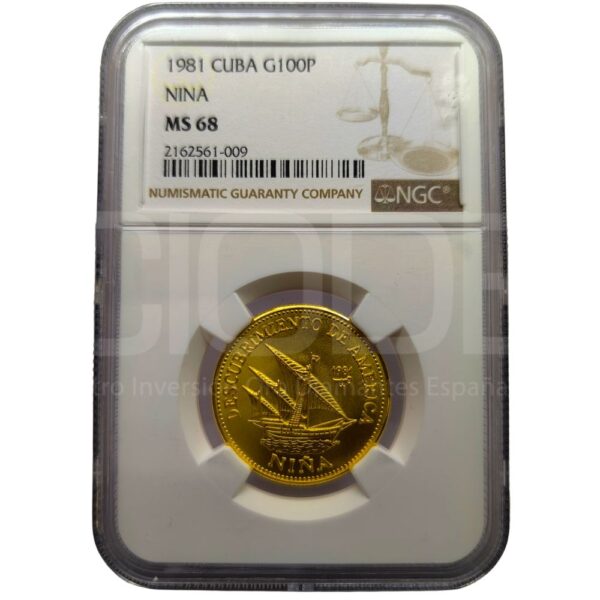 Moneda de oro La Niña Rep. Cuba 1oz 0,999 100 pesos 1981 Certificado NGC