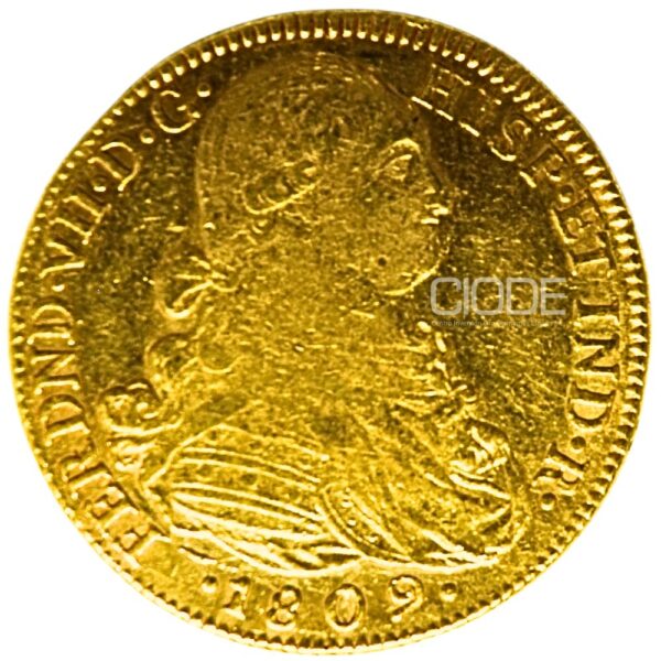 Moneda de oro 8 Escudos 1809 Carlos IV 27gr CECA Nuevo Reino Catalogacion de archivo N34