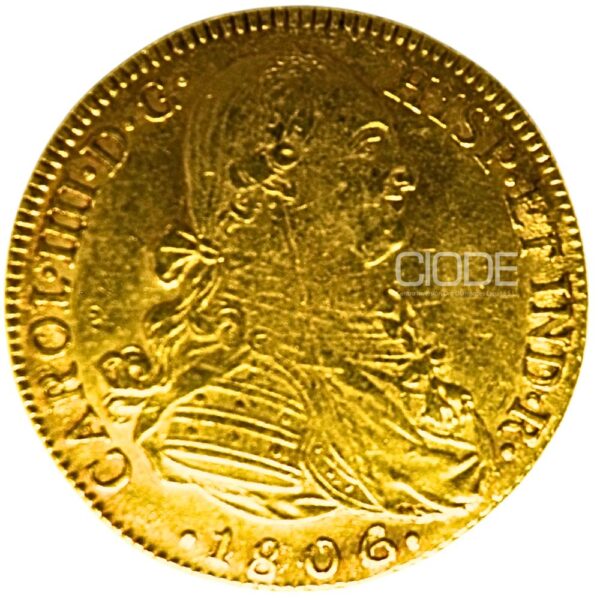 Moneda de oro 8 Escudos 1806 Carlos IV 27gr CECA Nuevo Reino Catalogacion de archivo N28