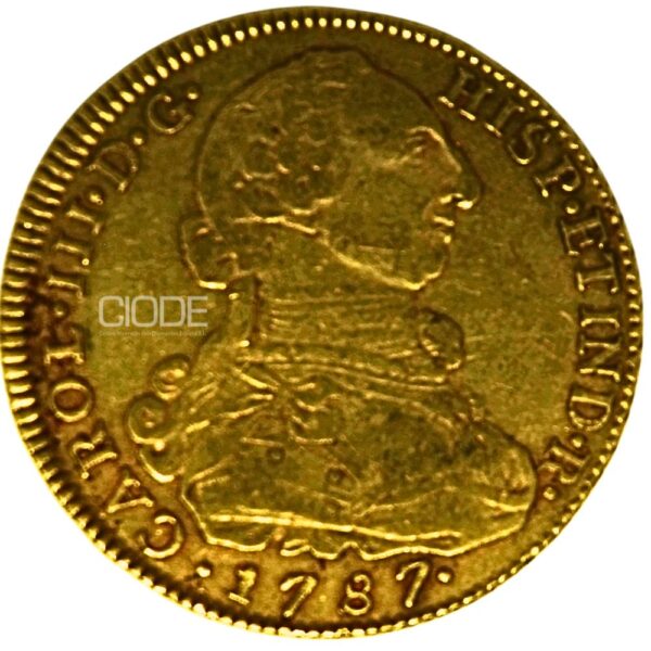 Moneda de oro 8 Escudos 1787 Carlos IV 27gr CECA Nuevo Reino Catalogacion de archivo N24