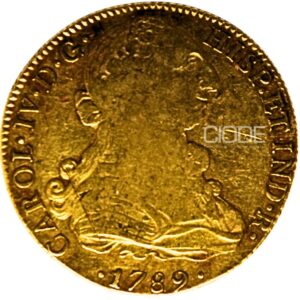 Moneda de oro 8 Escudos 1789 Carlos IV 27gr CECA Mexico Catalogacion de archivo N27