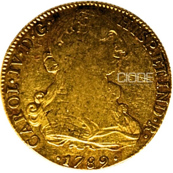 Moneda de oro 8 Escudos 1789 Carlos IV 27gr CECA Mexico Catalogacion de archivo N27