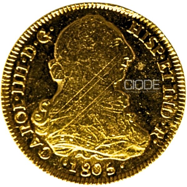 Moneda de oro 8 Escudos 1805 Carlos IV 27gr CECA Santiago Catalogacion de archivo N32