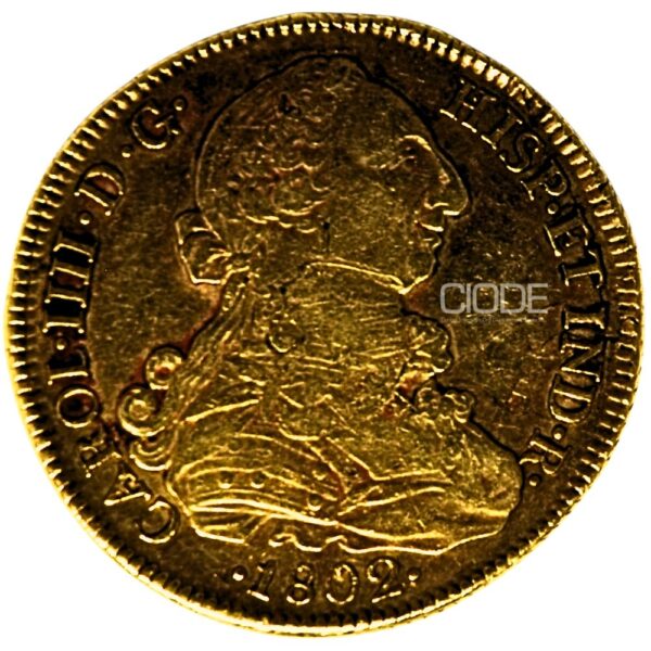 Moneda de oro 8 Escudos 1802 Carlos IV 27gr CECA: Santiago de chile Catalogacion de archivoN4