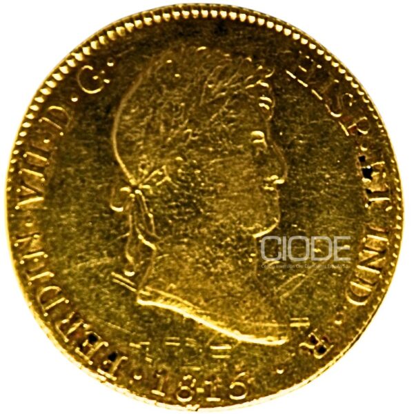 Moneda de oro 8 Escudos 1815 Fernando VII 27gr CECA Lima Catalogacion de archivo N33-1