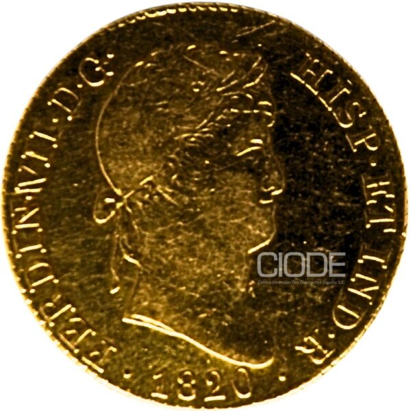Moneda de oro 4 Escudos 1820 Fernando VII 13.54gr CECA Madrid Catalogacion de archivo N16