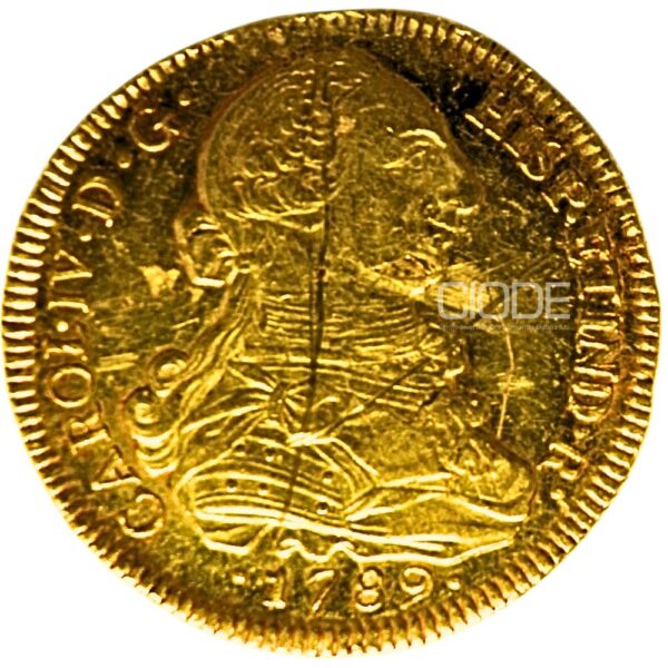 Moneda de oro 8 Escudos 1789 Carlos IV 27gr CECA Santiago Catalogacion de archivo N29