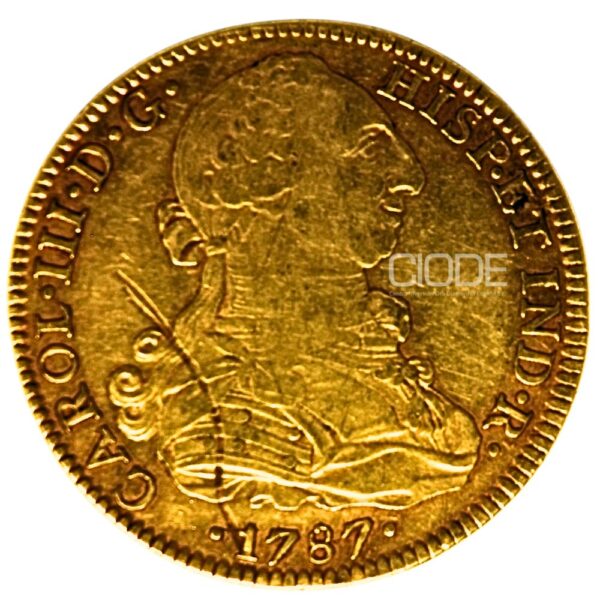 Moneda de oro 8 Escudos 1787 Carlos IV 27gr CECA Mexico Catalogacion de archivo N6