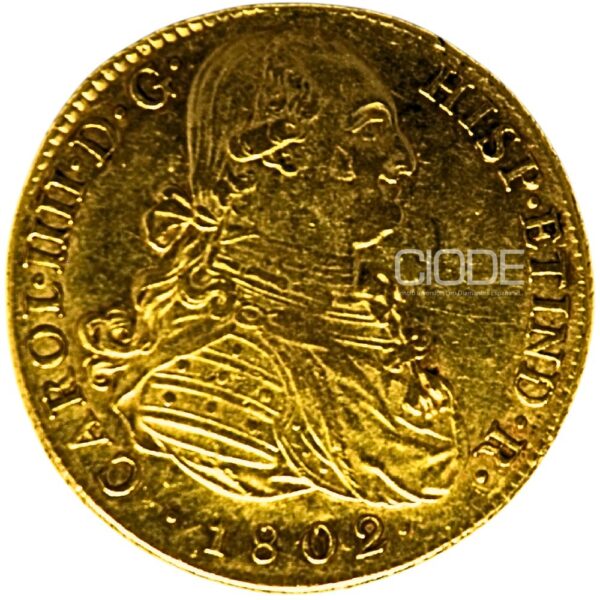 Moneda de oro 8 Escudos 1802 Carlos IV 27gr CECA Lima LIMAE 25