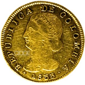 Moneda de oro 8 Escudos 1833 Republica de Colombia 27gr Popayan Catalogacion de archivo N7