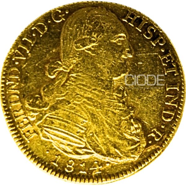 Moneda de oro 8 Escudos 1814 Carlos IV 27gr CECA Nuevo Reino Catalogacion de archivo N23