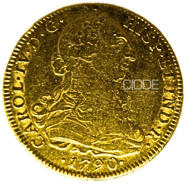 Moneda de oro 8 Escudos 1790 Carlos IV 27gr CECA Nuevo Reino Catalogacion de archivo N35