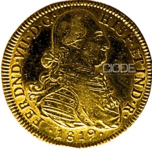 Moneda de oro 8 Escudos 1819 Carlos IV 27gr CECA Nuevo Reino Catalogacion de archivo N30