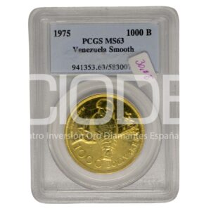 Moneda de oro 33,437gr 1000 Bolívares 1975 Venezuela LEI 900 Certificado PCGS "Rupicola"