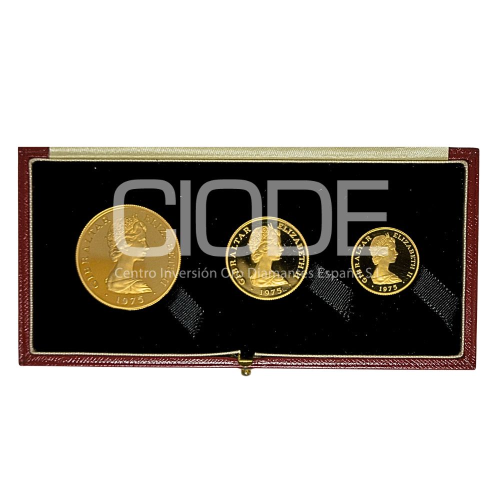 Set de monedas de oro 54,46 gr LEI 916,7 Gibraltar Isabel II 1975 "250 aniversario de la libra esterlina" - Imagen 2