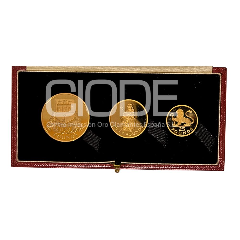 Set de monedas de oro 54,46 gr LEI 916,7 Gibraltar Isabel II 1975 "250 aniversario de la libra esterlina" - Imagen 3