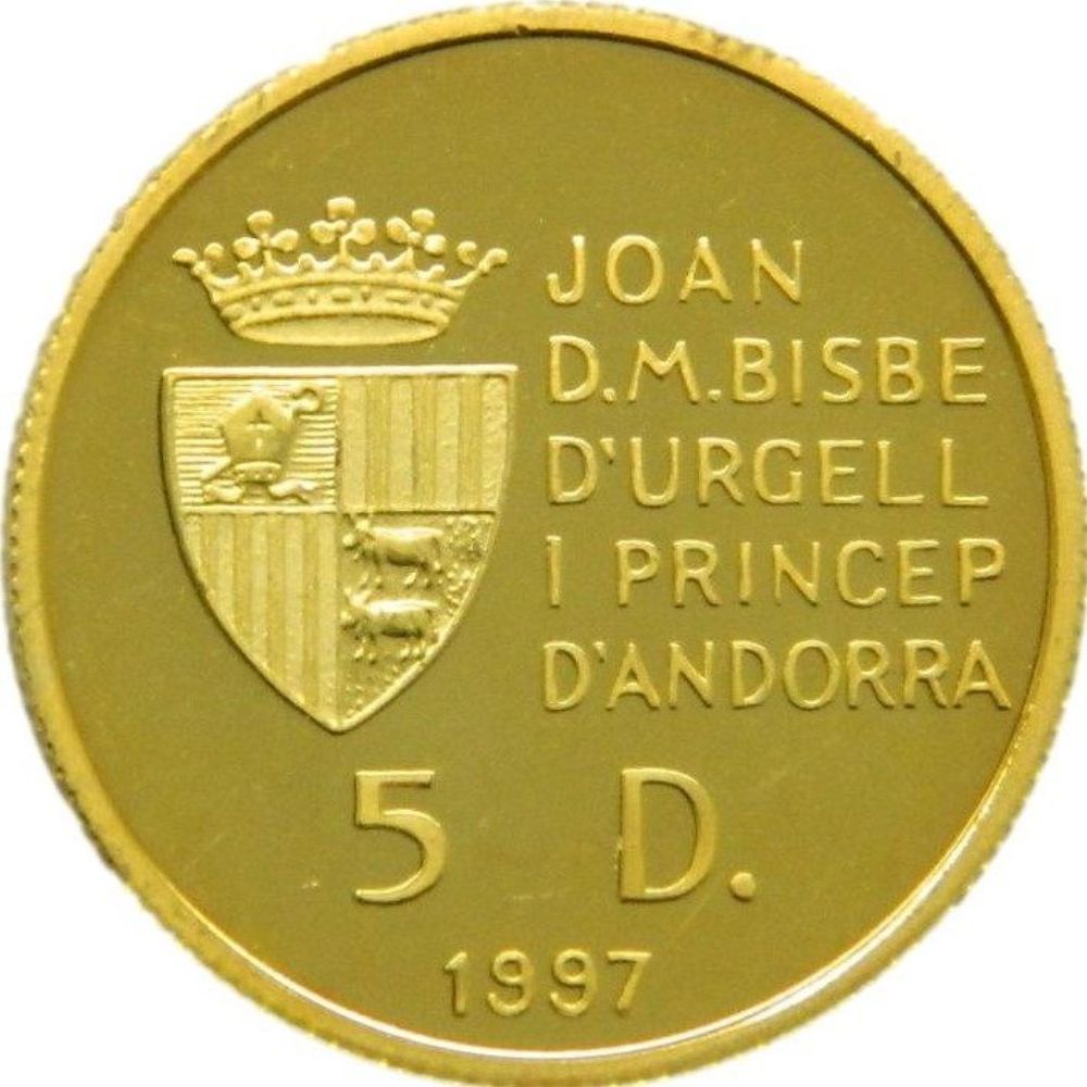 Moneda de oro 3,11 gr 5 Diners 1997 Joan Marti i Alanis Andorra LEI 585 "Juegos Olimpicos Invierno 1998 Nagano" - Imagen 2