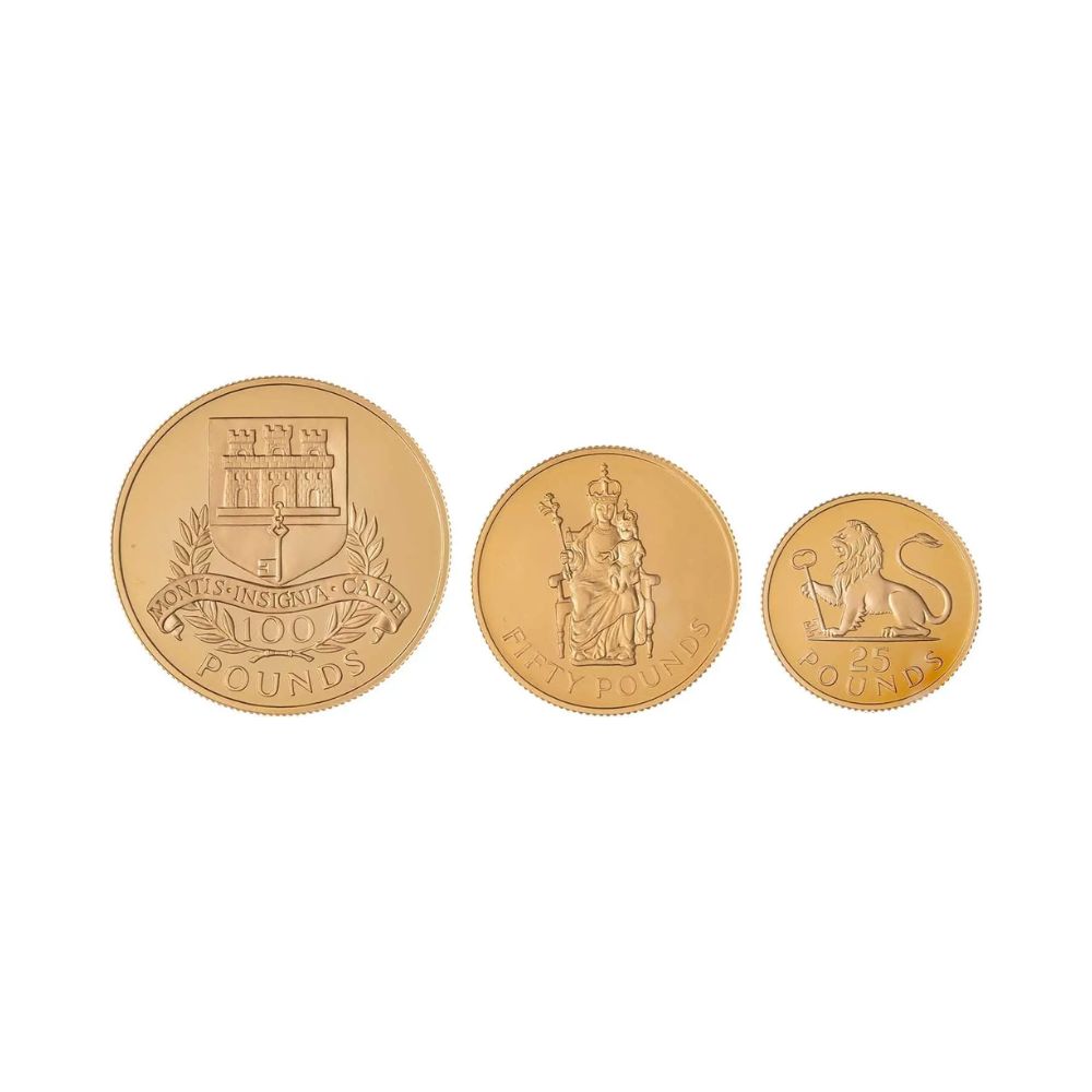 Set de monedas de oro 54,46 gr LEI 916,7 Gibraltar Isabel II 1975 "250 aniversario de la libra esterlina" - Imagen 5