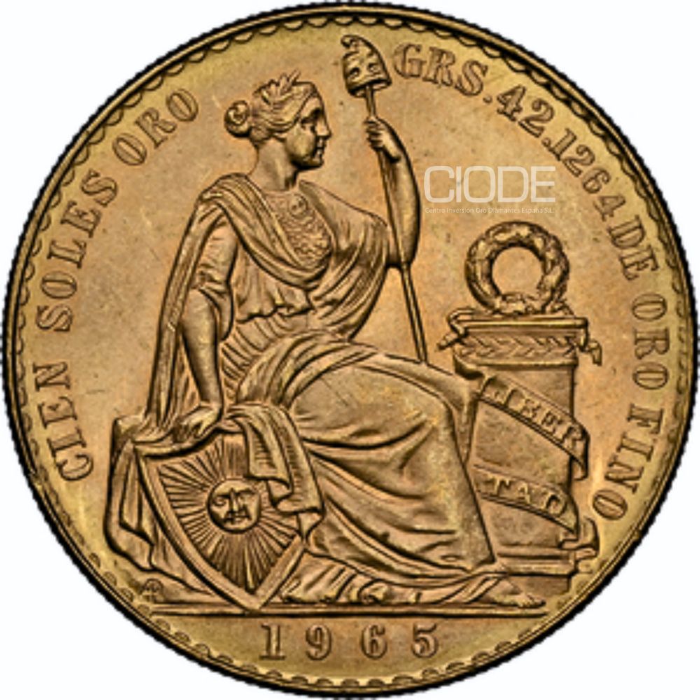 Moneda de Oro 46,81 gr 100 Soles Rep. Perú 1965 LEY 900 CERTIFICADO NGC M64 "Libertad" - Imagen 3