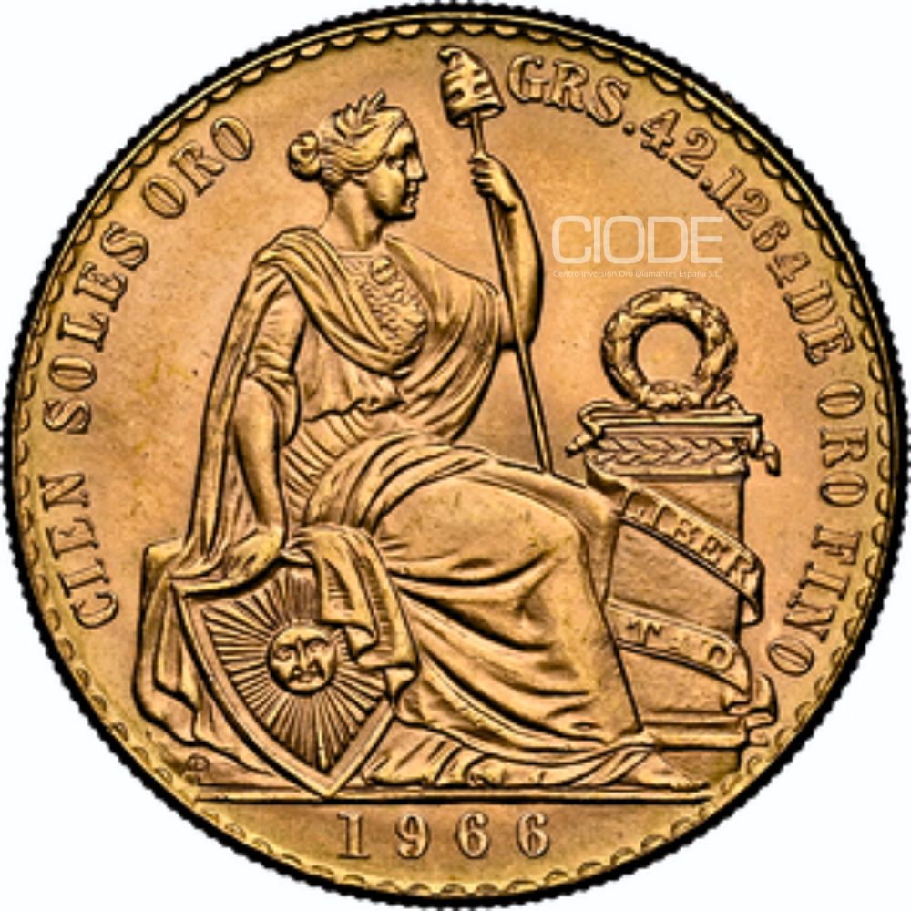 Moneda de Oro 46,81 gr 100 Soles Rep. Perú 1966 LEY 900 CERTIFICADO NGC M64 "Libertad" - Imagen 3