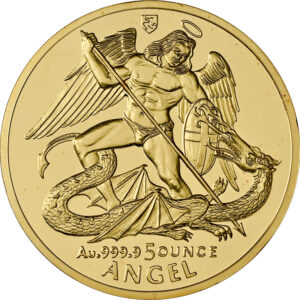 Moneda de oro Ángel de 5 onzas de la Isla de Man Año 1997